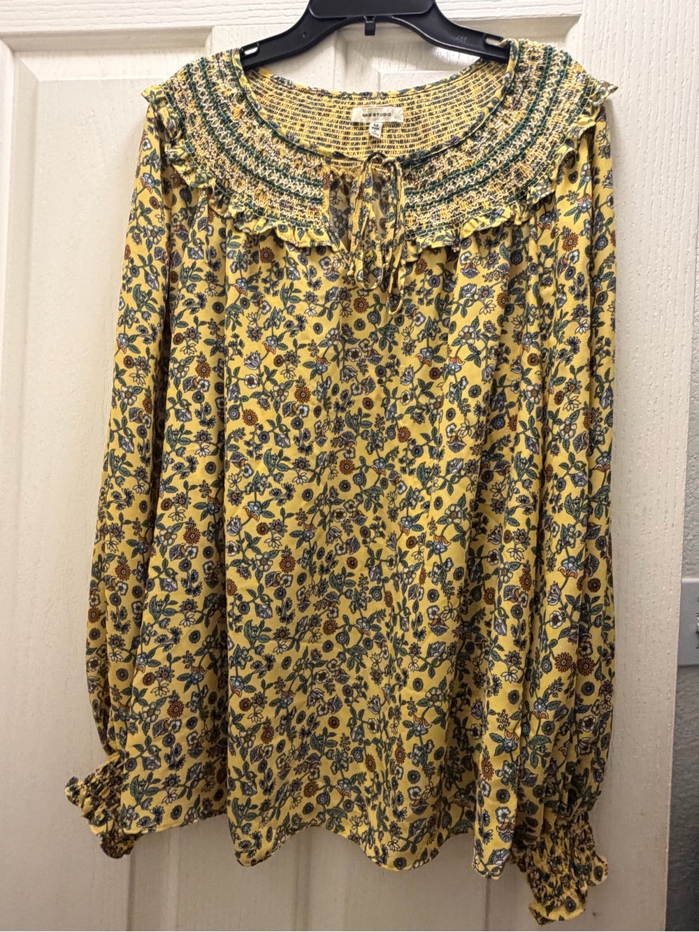 Womens max studio Boho Floral Smocked Yoke Blouse - Yellow